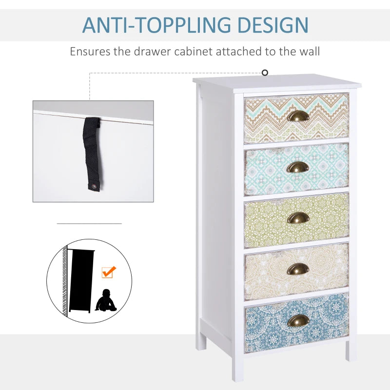 Modern Grey 5-Drawer Side Storage Chest