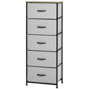 Grey Fabric 5-Drawer Industrial Dresser with Steel Frame and Wooden Top