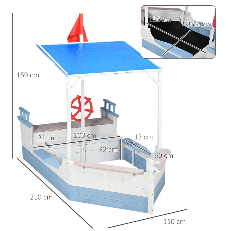 Blue Kids Sandpit with UV Canopy - Ages 3-8