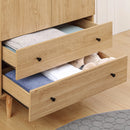 Natural Tone Wardrobe with 2 Doors, 2 Drawers, Hanging Rail - Bedroom Clothes Storage 80x52x180cm