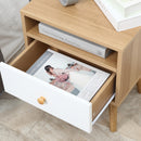 Natural Wood Bedside Table with Drawer and Shelf