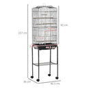 Black Bird Cage with Stand and Accessories, 46.5 x 36 x 157 cm
