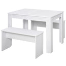 White 3-Piece Dining Set with Table and Benches for Compact Spaces