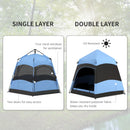 Hexagon Double Layer Camping Tent, 4-Person, Blue/Black
