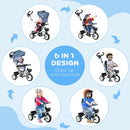 Light Blue 6-in-1 Baby Push Tricycle with Parent Handle, 1-5 Years