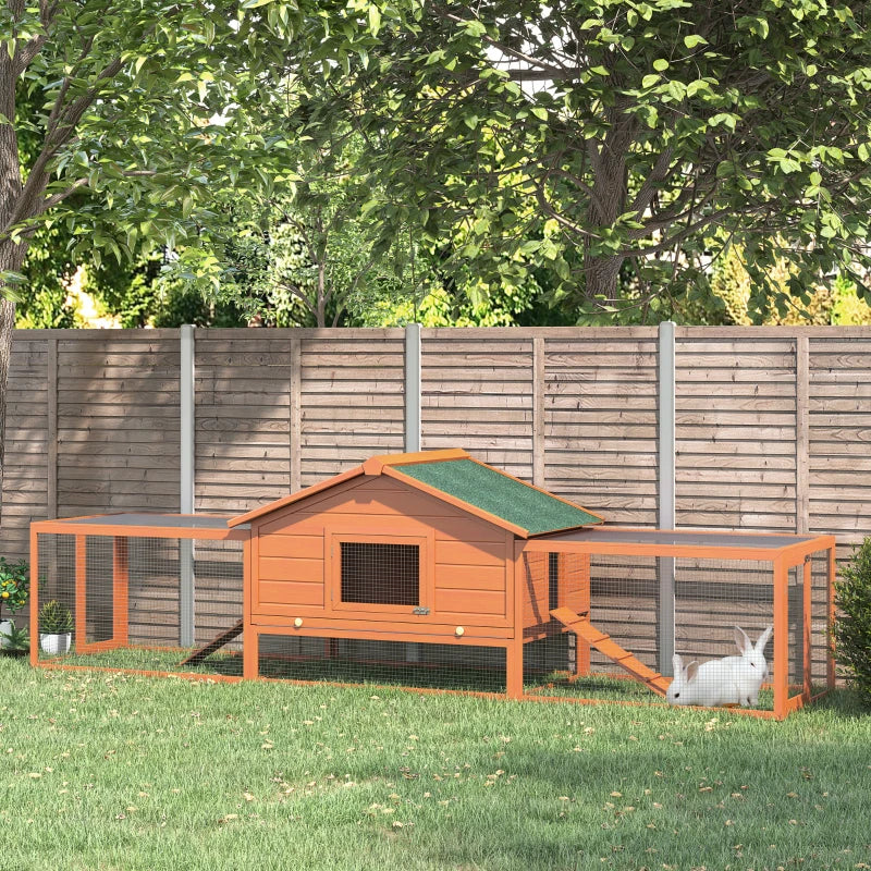 Wooden Two-Storey Rabbit Hutch with Run, Guinea Pig House, Pet Cage - Brown
