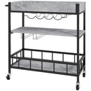 3-Tier Grey Kitchen Cart with Storage Shelves, Wine Racks, and Glass Holders