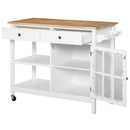 White Kitchen Island Cart with Drawers and Cabinet
