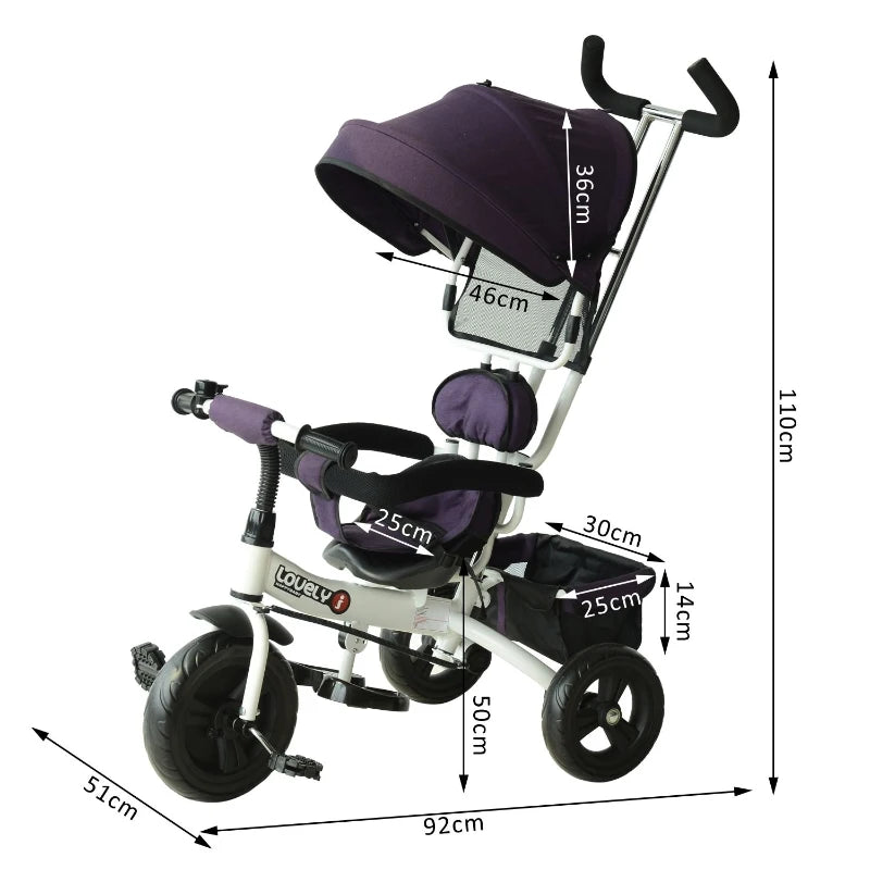 Purple Kids Sun Canopy Tricycle Stroller with Handle