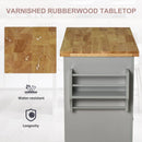 Grey Rolling Kitchen Island Trolley with Rubber Wood Top & Drawers