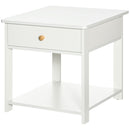 White Square Bedside Table with Drawer and Shelf