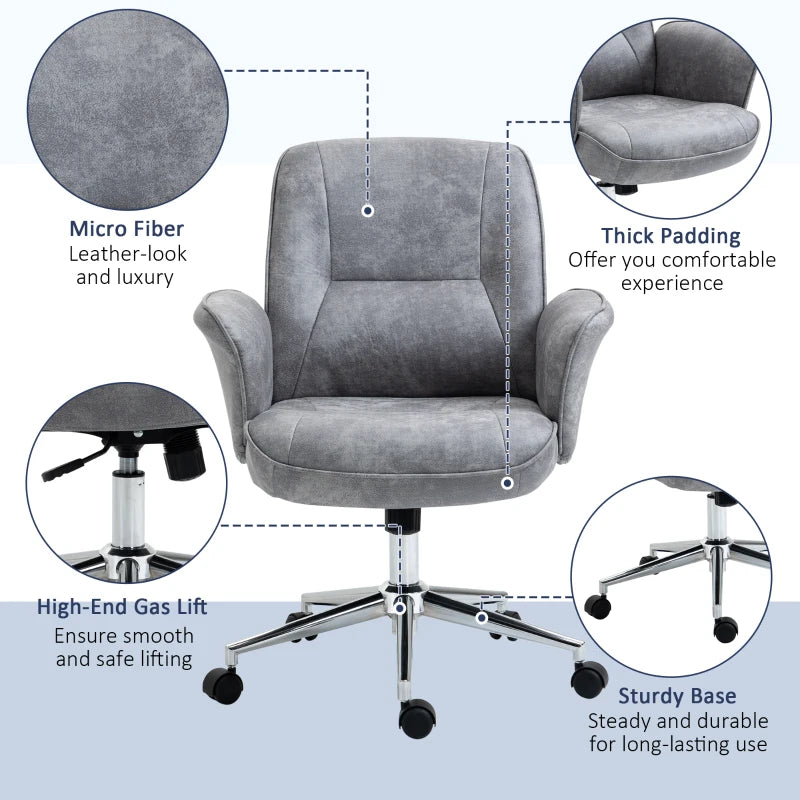 Light Grey Swivel Office Chair with Mid Back & Faux Leather