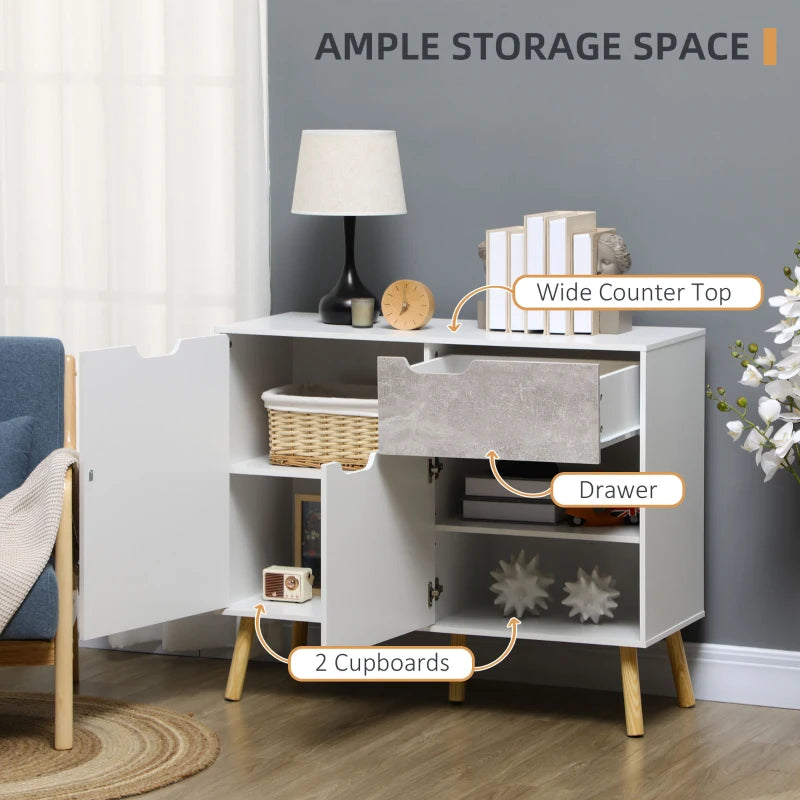 Grey Storage Cabinet with Cement Effect Drawer and 2 Doors
