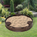 Brown Round Kids Sand Pit with Water-Resistant Cover