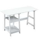 White Compact Computer Desk with Storage Shelves - Home Office Study Table