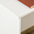 White L-Shaped Computer Desk with Storage Shelf and Drawer