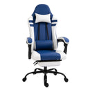 Blue White Gaming Chair with Headrest, Footrest, Wheels - Adjustable Height