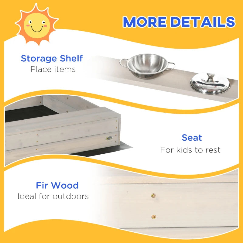 Wooden Sandbox with Canopy and Kitchen Toys for Outdoor Play - Blue