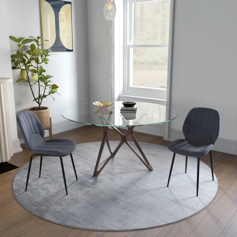 Dark Grey Velvet Dining Chairs Set of 2 - Padded Seat, Backrest, Steel Legs