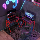 Red L-Shaped Gaming Desk with Monitor Stand and Cup Holder