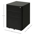 Steel 3-Drawer Rolling Filing Cabinet for A4, Letter, Legal Files - Black