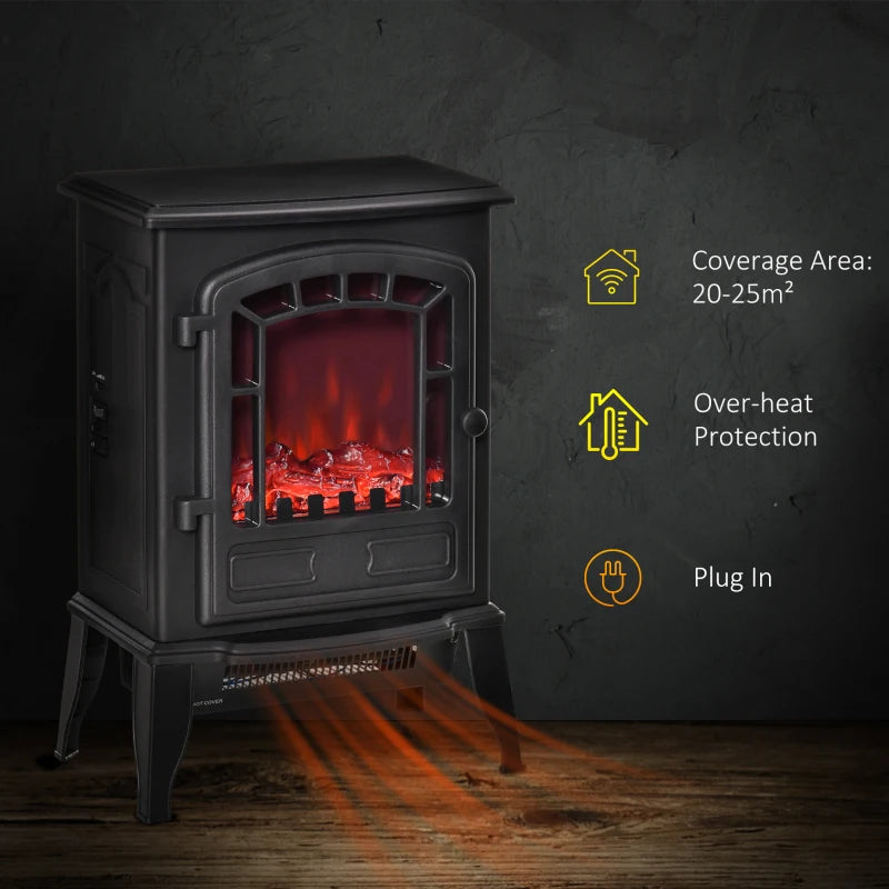 Black Electric Fireplace Stove with Realistic Flame Effect