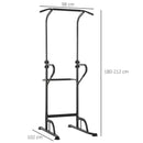 Black Power Tower Dip Station Pull Up Bar - Adjustable Height Home Gym Equipment