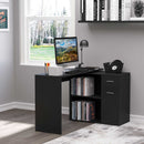 Black L-Shaped Computer Desk with Storage Shelf and Drawer