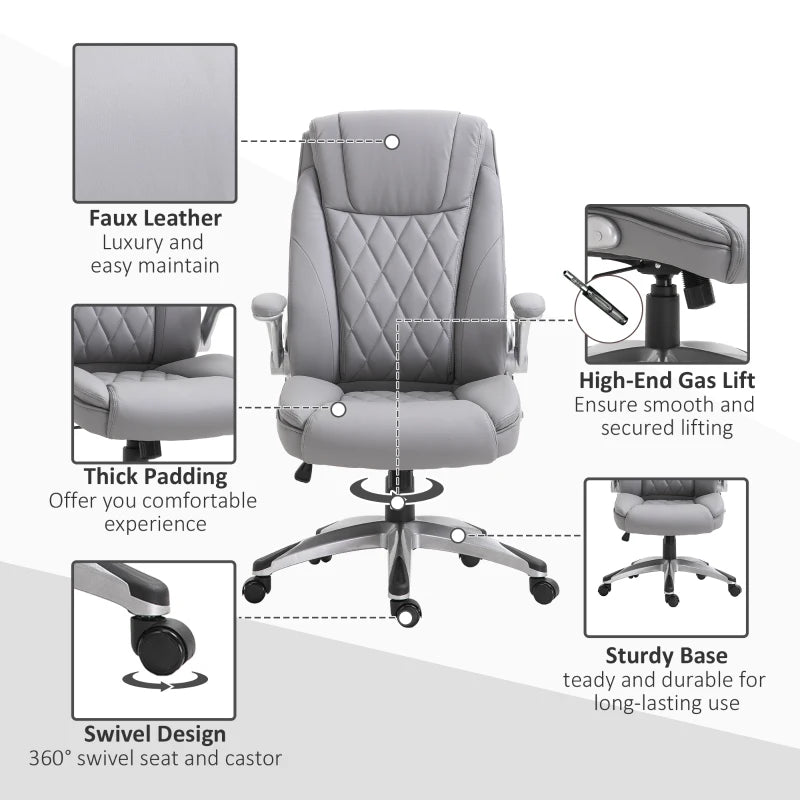 Grey High Back Swivel Office Chair with Flip-up Armrests