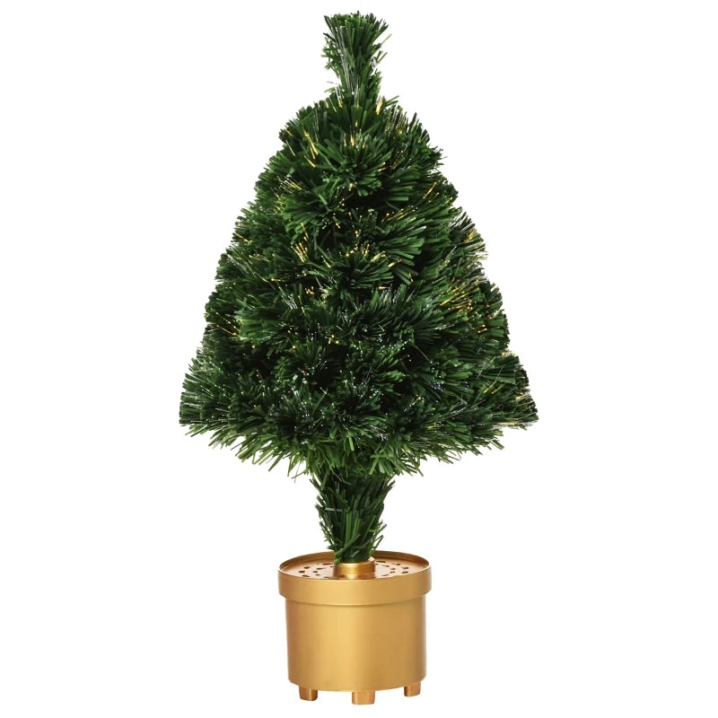2FT Pre-Lit Fiber Optic Christmas Tree with Multi-Color LED Lights, Green