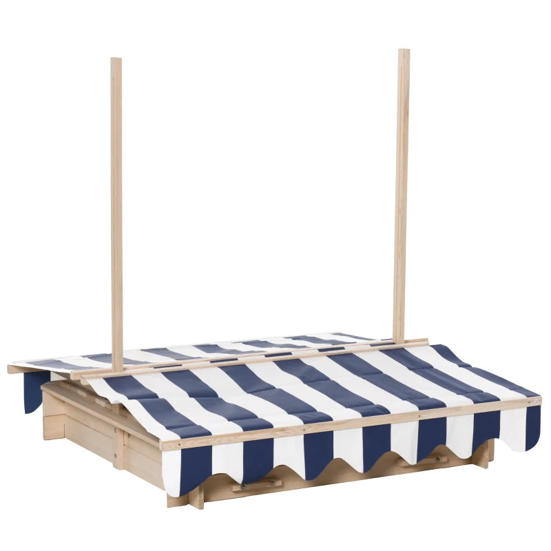 Blue & White Kids Wooden Sand Pit with Adjustable Canopy