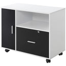 Black and White Mobile File Cabinet with Lockable Drawer and Shelf