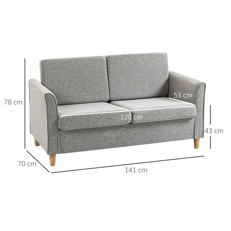 Modern Light Grey 2 Seater Loveseat Sofa with Wood Legs and Armrests