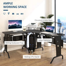 Black L-Shaped Gaming Desk with Steel Frame and CPU Rack