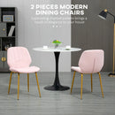 Velvet Pink Dining Chairs Set of 2, Padded Seat, Steel Legs