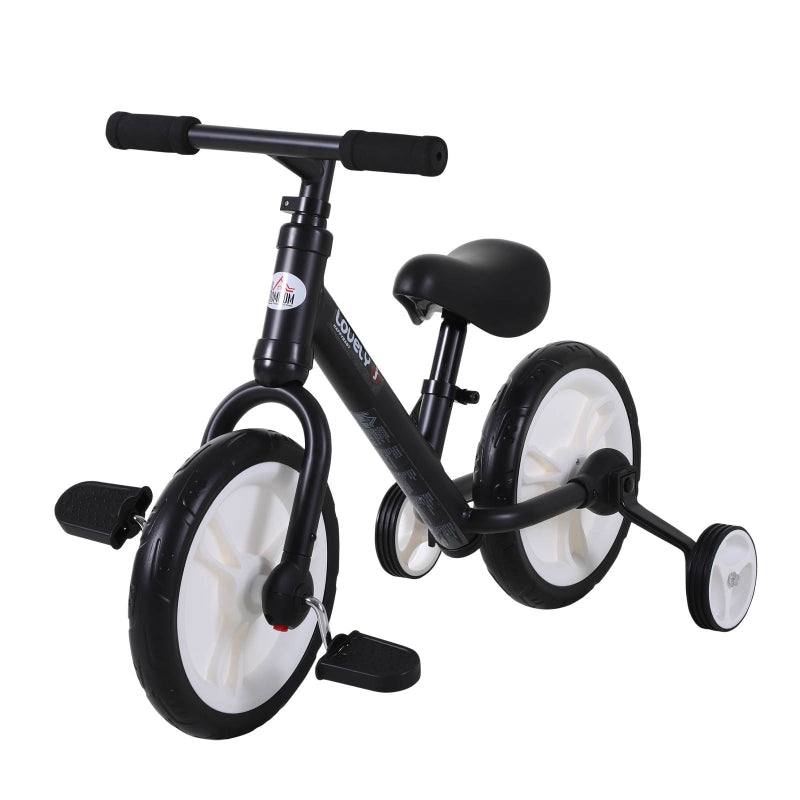 Black Kids Balance Bike with Removable Stabilizers - Ages 2-5