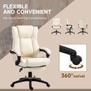 Swivel Office Chair with Footrest, Wheels, Adjustable Height - Cream White