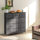 Black 10-Drawer Fabric Dresser with Steel Frame