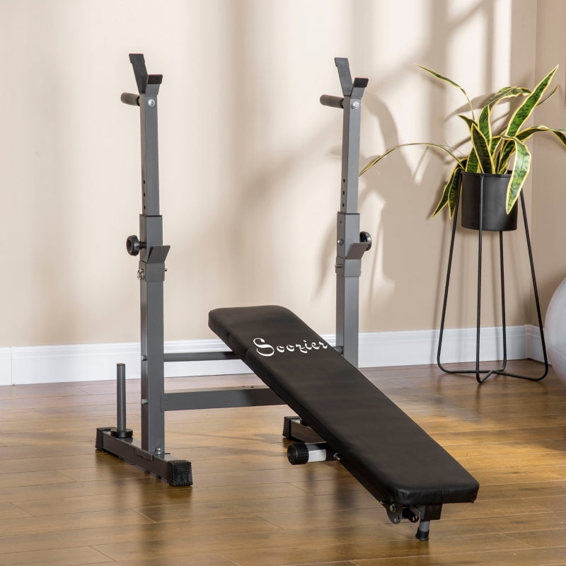 Adjustable Weight Bench with Barbell Rack and Dip Station - Black