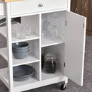 White Kitchen Trolley with Wood Top, 3 Shelves, and Storage Cupboard