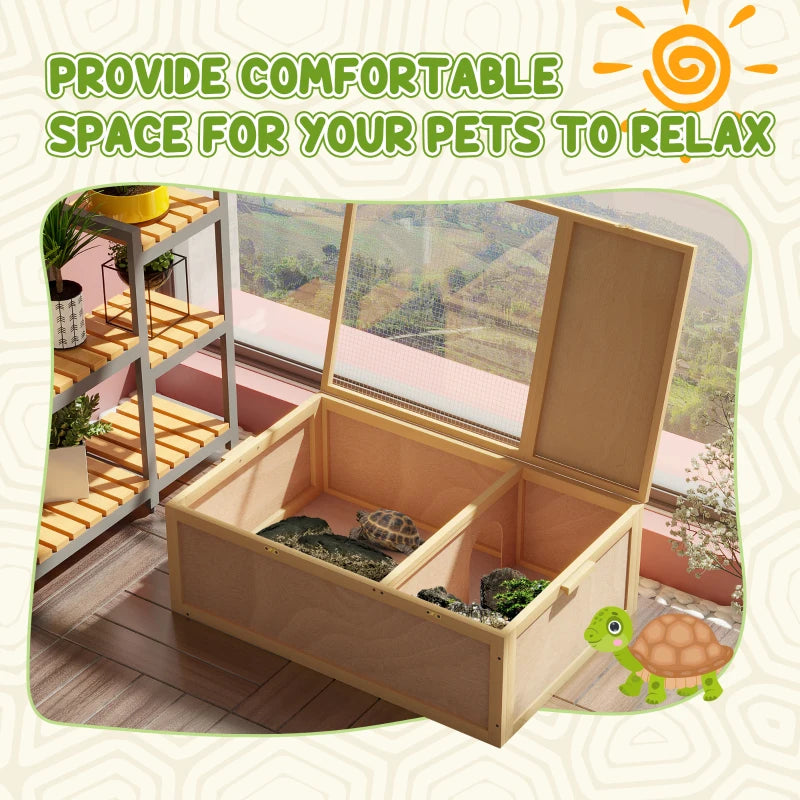 Yellow Wooden Tortoise House 94cm - Small Reptile Habitat