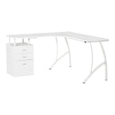 White L-Shaped Home Office Desk with Storage Drawer - Industrial Style Corner Workstation