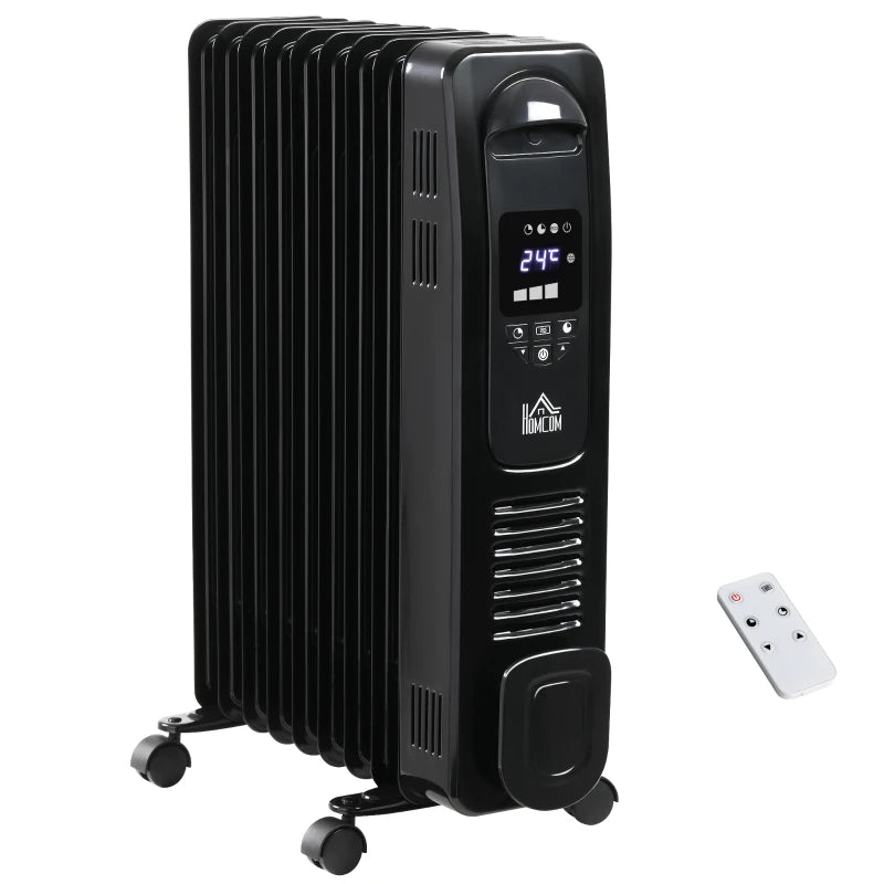 Remote Fill Radiator Black 2000W Digital Oil Filled Radiator with Timer & Remote Control