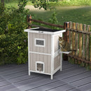 Wooden 2-Tier Cat Shelter with Escape Doors & Asphalt Roof - Light Grey