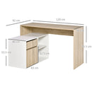 Oak and White L-Shaped Corner Computer Desk with Storage Drawer