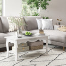 White Wood Coffee Table with Storage Shelf, 94L x 44W x 42H cm