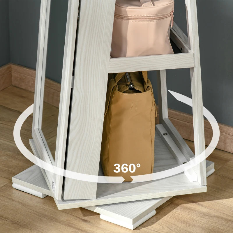 White Swivel Mirror Jewellery Cabinet with Lockable Organizer