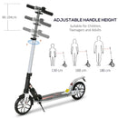 White Height-Adjustable Folding Urban Scooter with Rear Brake & Shock Absorption System