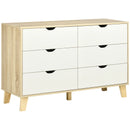 6-Drawer White and Light Brown Bedroom Dresser with Wood Legs