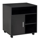 Black Mobile Printer Stand with Storage and Wheels - Modern Office Desk Unit